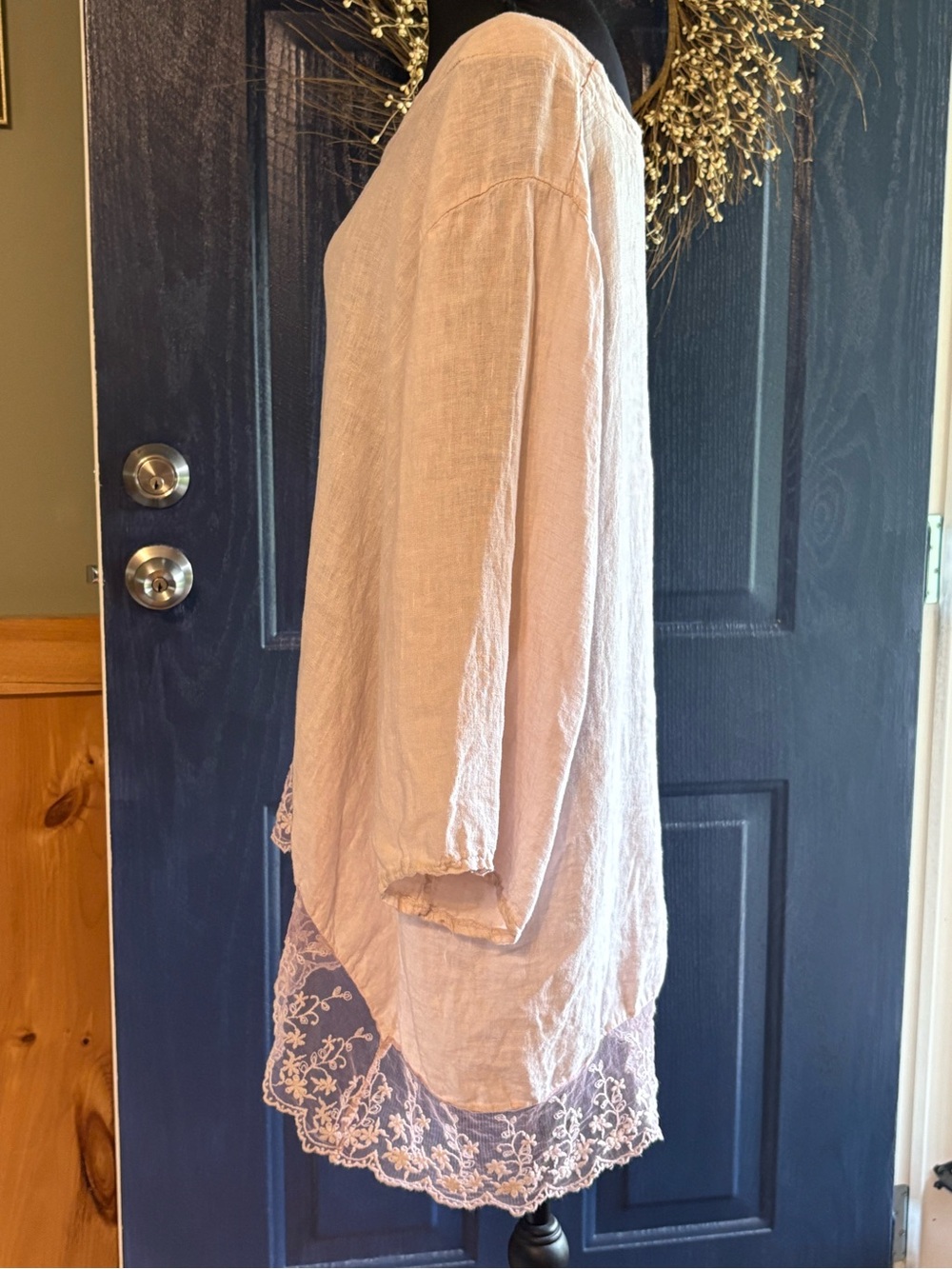 Stella Martini 1X Italian Linen Lace Tunic Blush Pink Lagenlook Boho Made Italy - Picture 3 of 12